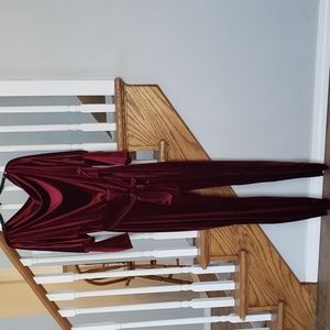 Burgundy cowl neck Velvet jumpsuit